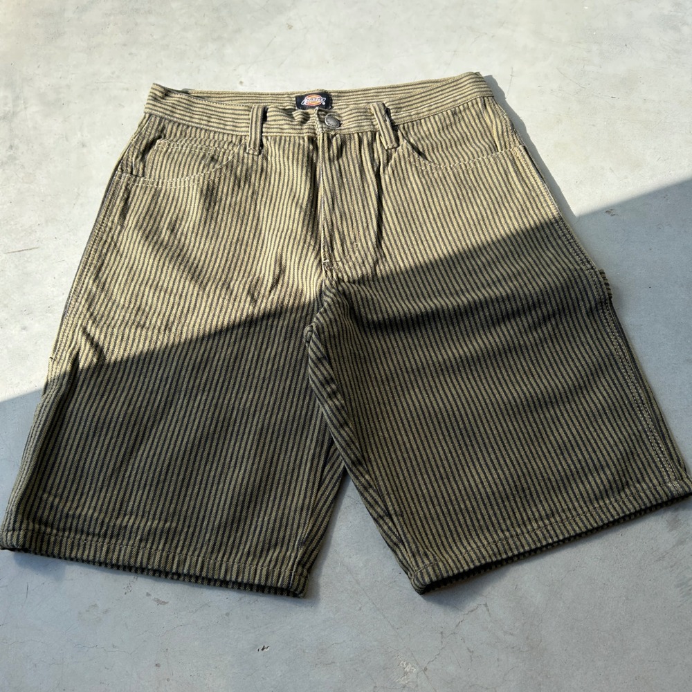 Dickies Mens Hickory Stripe Carpenter Shorts Olive Black DXR10HSY Size 30